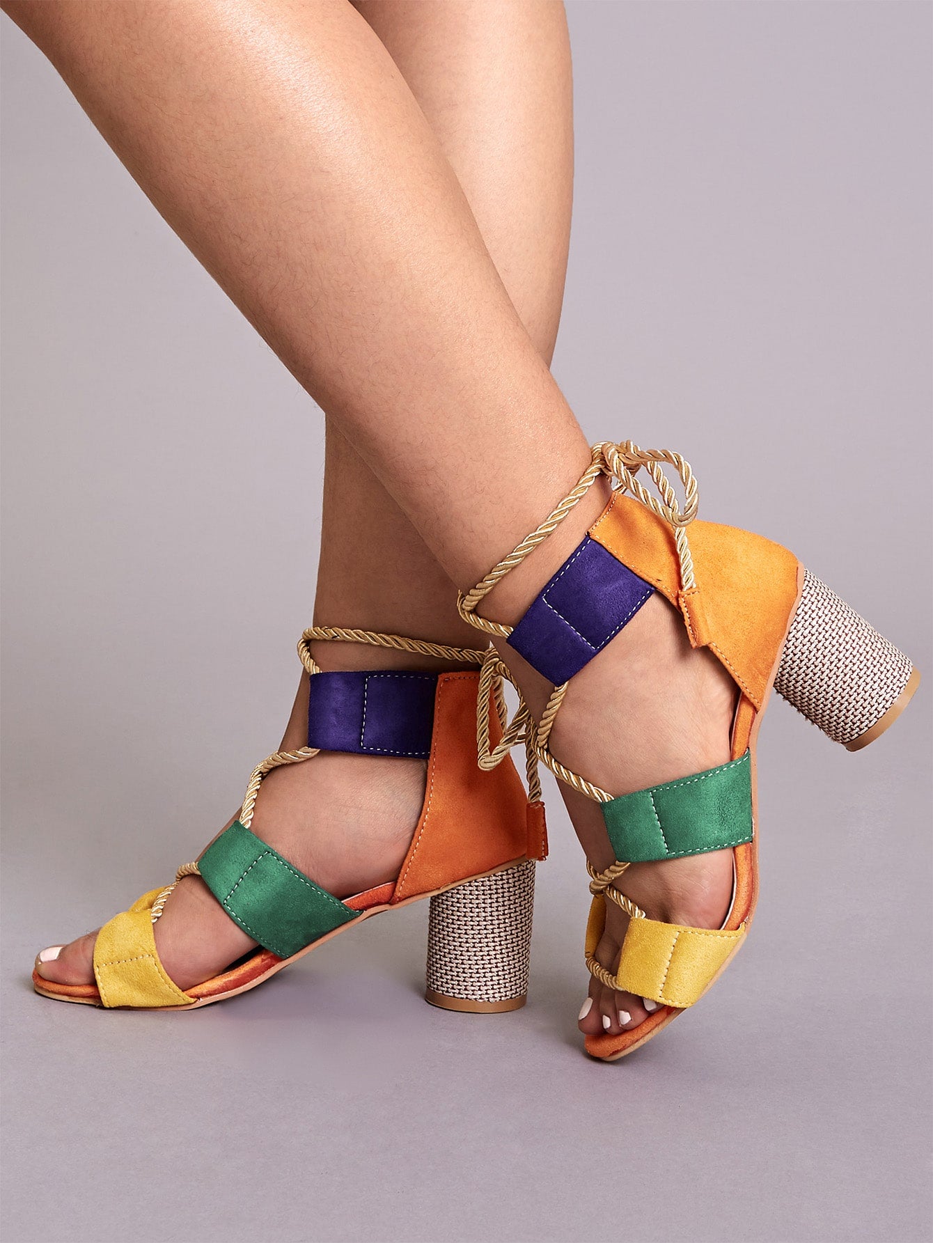 Platform Ankle Strap Block Heels Color-Block Heeled Buckle Graffiti Shoes |  Up2Step